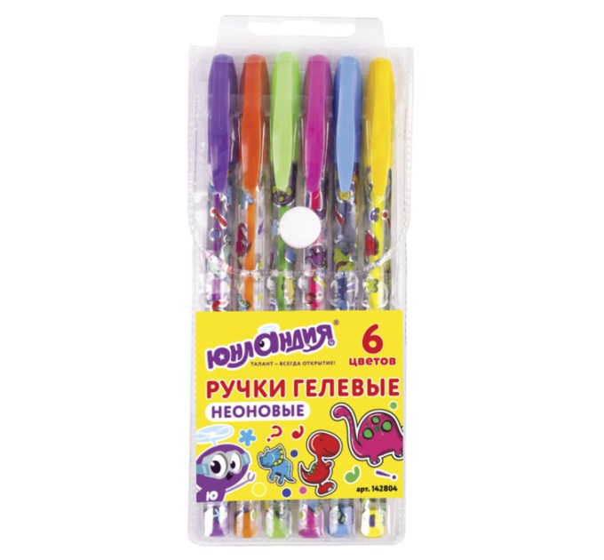 Набор ручек гелевых, 6 цветов, НЕОН (корпус с печатью) 142804