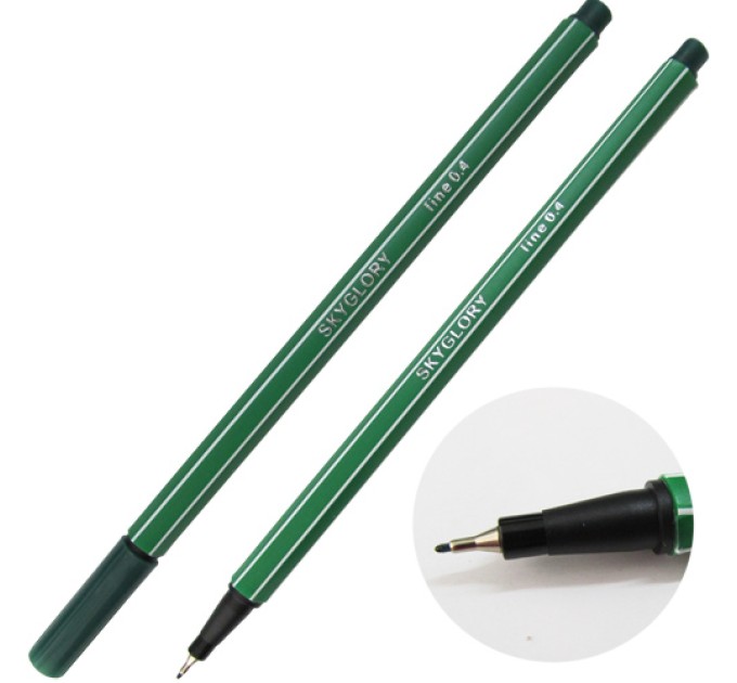Ручка капиллярная (линер), 0.4 мм, темно-зеленая, SkyGlory SG854