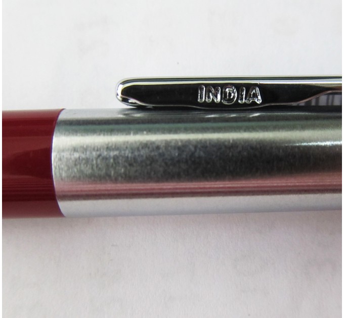 Ручка шариковая автоматическая, синий стержень, HALF METAL красная 544красн/хром