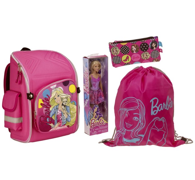 Ранец «Barbie», розовый, в наборе: мешок для обуви, пенал и кукла «Barbie» в подарок BRCB-ET3-118-SET31_p