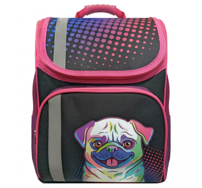 Ранец ученический ACTION «Мопс», ортопедическая рельефная, формоустойчивая спинка ASB4000/G/8