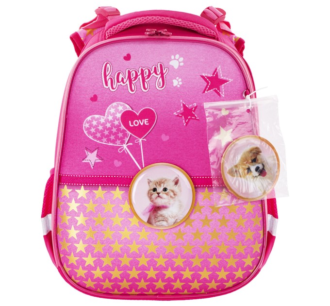Ранец ученический «Happy kitten», 2 отделения, 2 кармана, анатом. спинка 229896