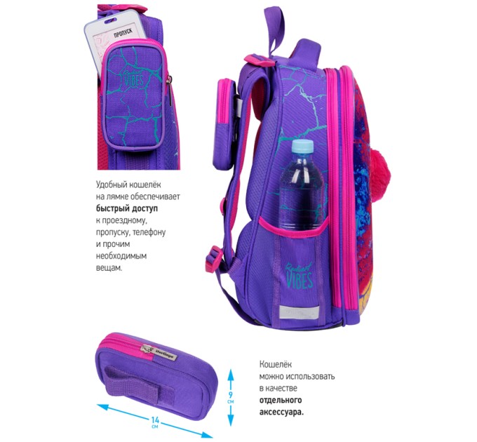 Ранец школьный Expert «Radiant Vibes», 2 отделения, 2 кармана, ортопедическая спинка RU06109
