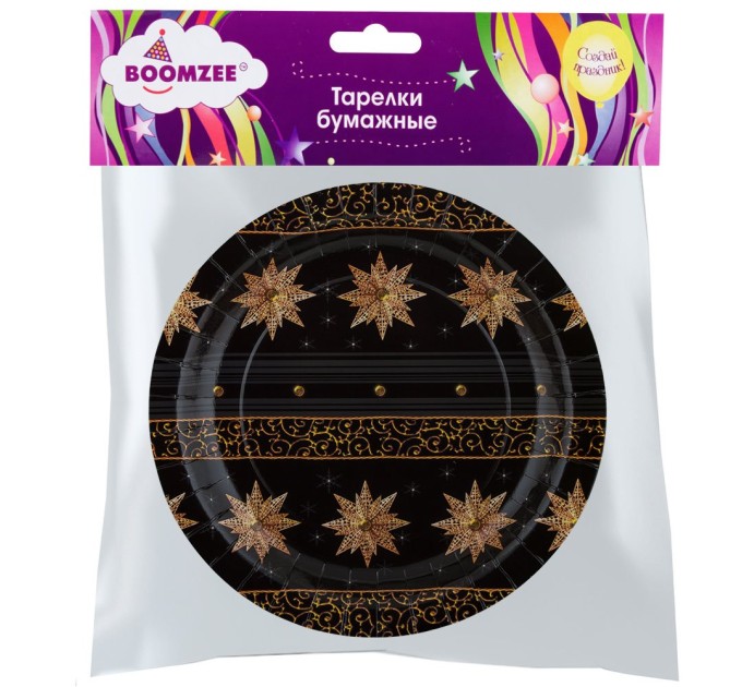Тарелки бумажные круглые «Звёзды на чёрном фоне», d=23 см, 6 шт TRL-02
