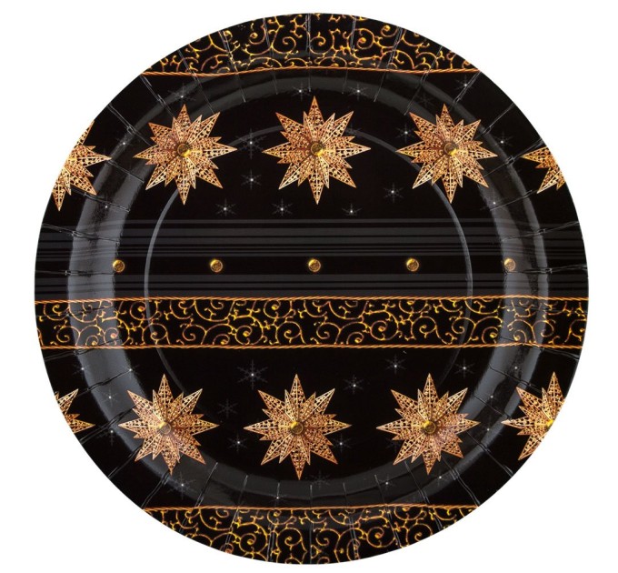 Тарелки бумажные круглые «Звёзды на чёрном фоне», d=23 см, 6 шт TRL-02
