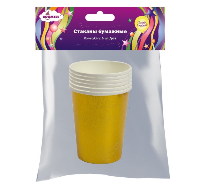 Стаканы бумажные под золото, 250 мл, 6 шт TSS-02
