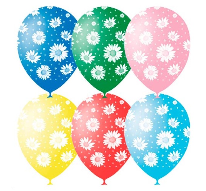 Шар резиновый пастель+декор, Ромашки М12/30см