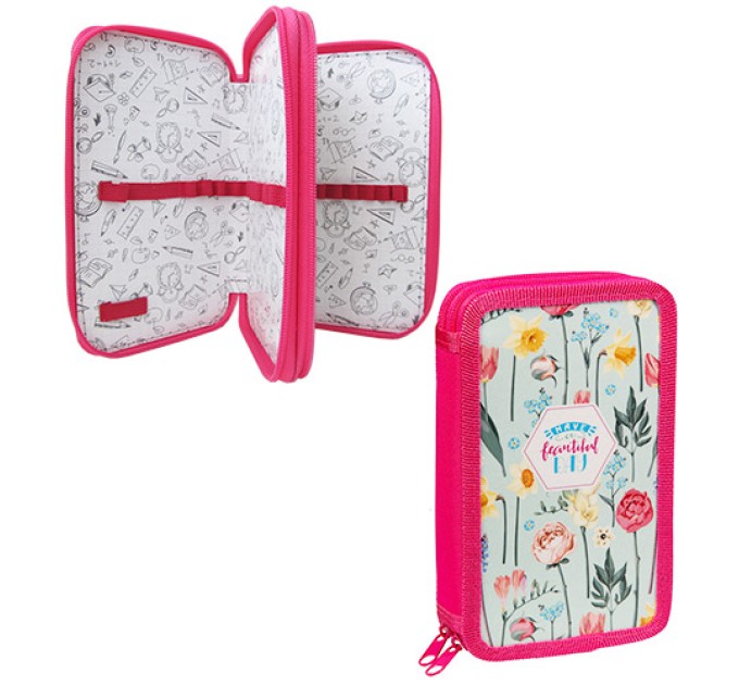 Пенал школьный, 2 отделения, «Flowers» 30п25-2_ПК11_25449
