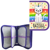 Пенал школьный 3 секции, премиум ткань, SMART BLOCK (2 блока), Кот-единорог П3с-21-248т