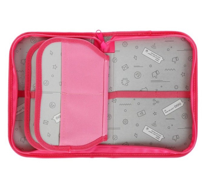 Пенал школьный 3 секции, премиум ткань, SMART BLOCK (2 блока) «Кукла с мишкой» П3с-21-255т