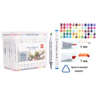 Набор скетч-маркеров двусторонних, 60 цветов, в боксе 70802-60