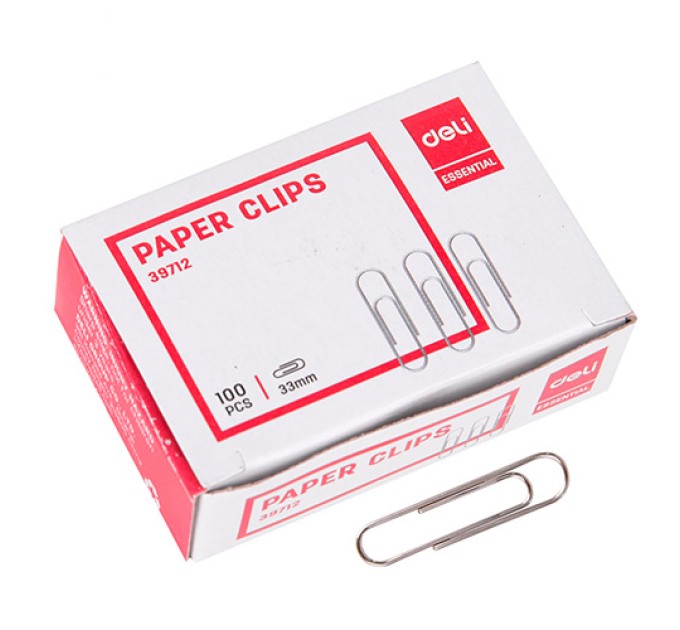 Скрепки 33 мм, 100 шт, никелированные 39712