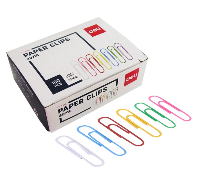 Скрепки 33 мм, 100 шт, цветные 39716