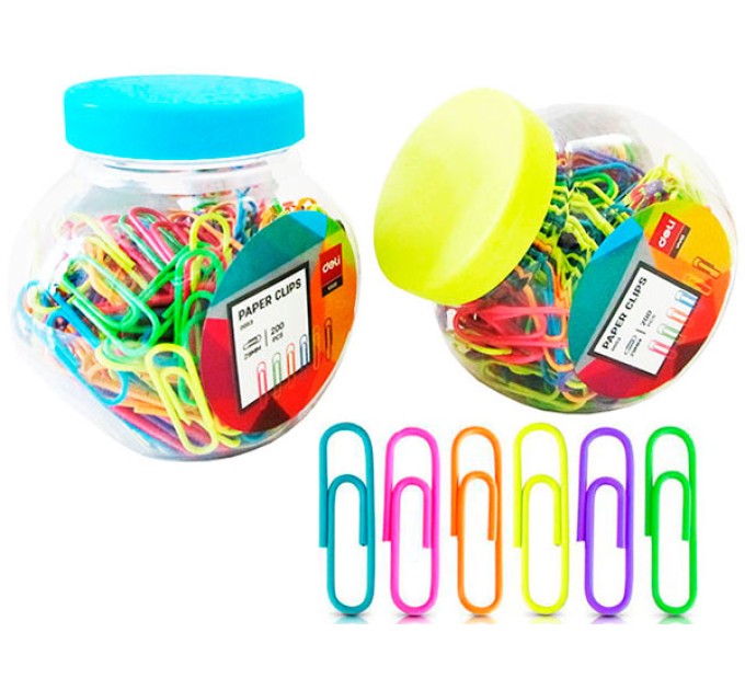 Скрепки 29 мм, 200 шт, с цветным покрытием, в баночке, VIVID 0053