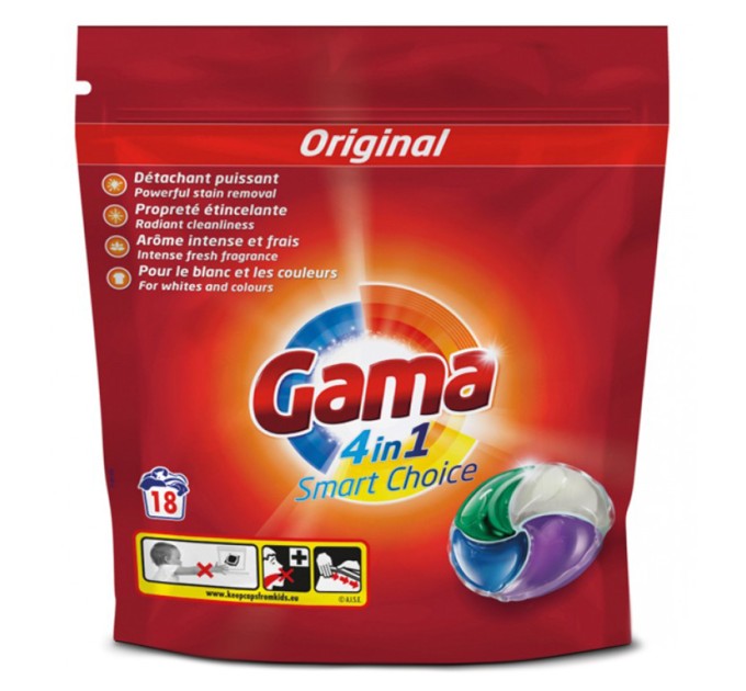 Капсулы для стирки белья универсальные GAMA «SMART CHOICE» 4 в 1, 18 шт по 26 г