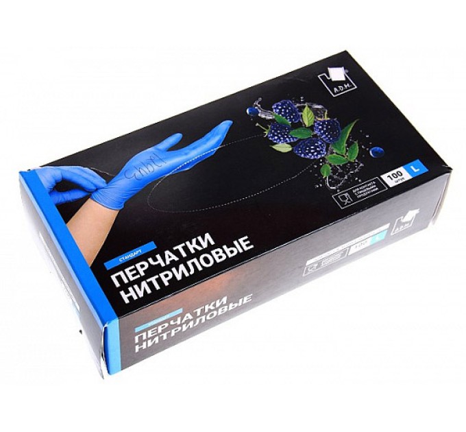 Перчатки нитриловые, неопудренные, голубые, A. D. M,. р. M, 1 пара SEMP002N