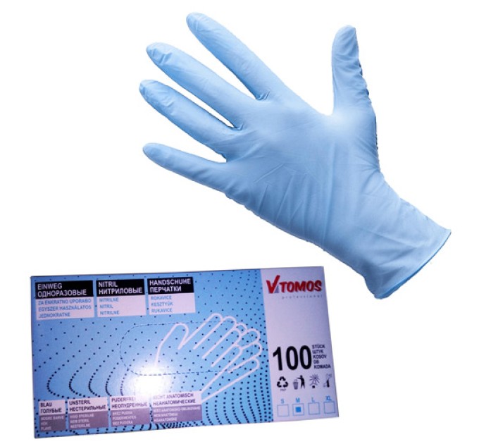 Перчатки нитриловые, неопудренные, р. M, голубые, 1 пара