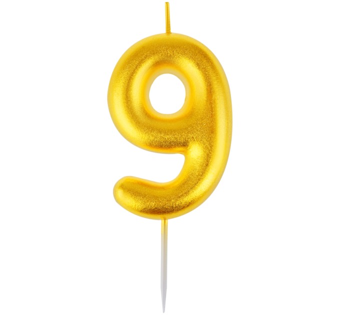 Свеча-цифра 9 MESHU, золотая, 6 см MS_59372