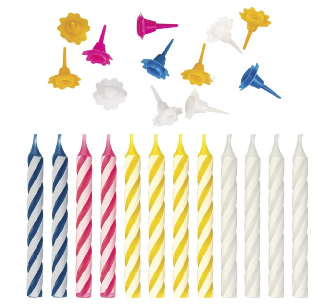 Набор свечей для торта, с держателями, 8 см, 12 шт 591447