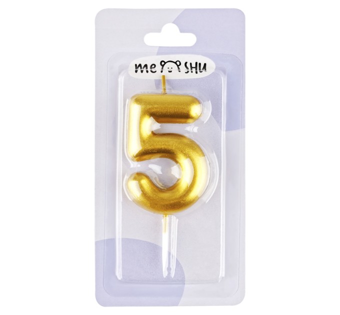 Свеча-цифра 5 MESHU, золотая, 6 см MS_59297