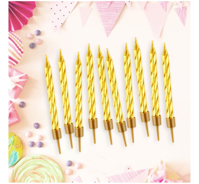 Свечи для торта с держателями «Мини», золотые, 5.8 см, 10 шт, MESHU MS_59631