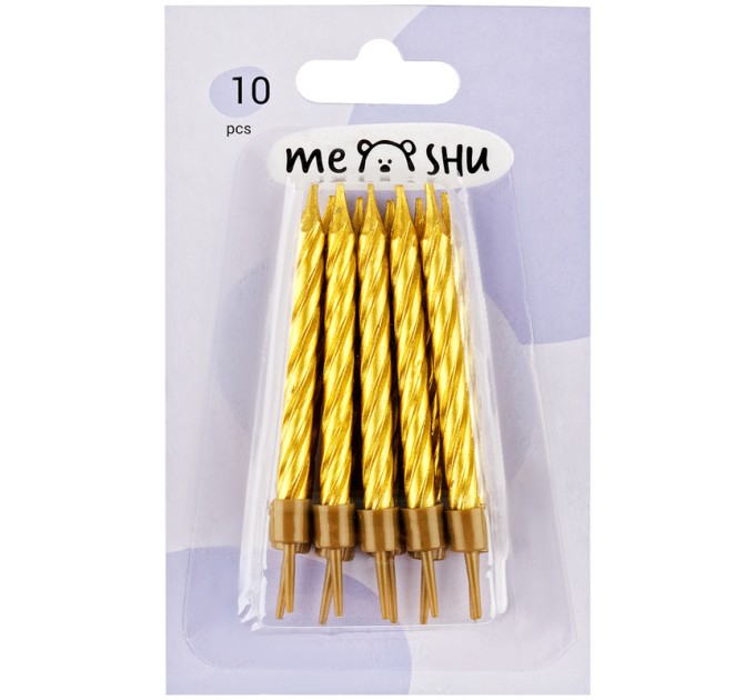 Свечи для торта с держателями «Мини», золотые, 5.8 см, 10 шт, MESHU MS_59631