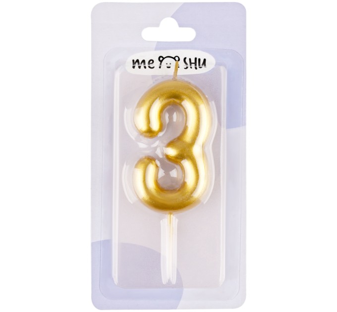 Свеча-цифра 3 MESHU, золотая, 6 см MS_59938