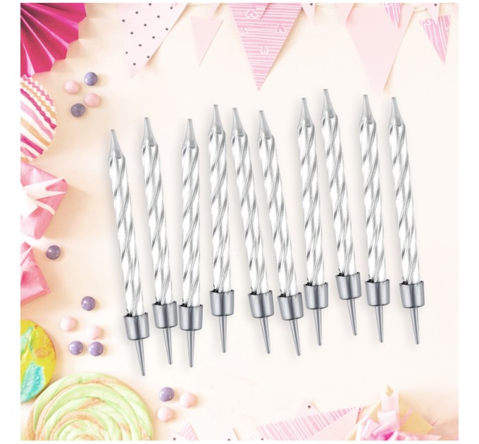 Свечи для торта с держателями «Мини», серебряные, 5.8 см, 10 шт, MESHU MS_59655