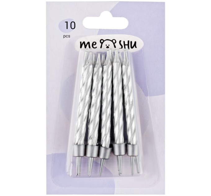 Свечи для торта с держателями «Мини», серебряные, 5.8 см, 10 шт, MESHU MS_59655