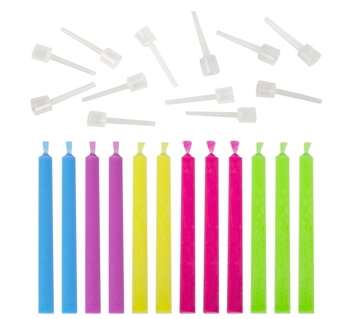 Набор свечей для торта с цветным пламенем с держателями, 6 см, 12 шт 591460