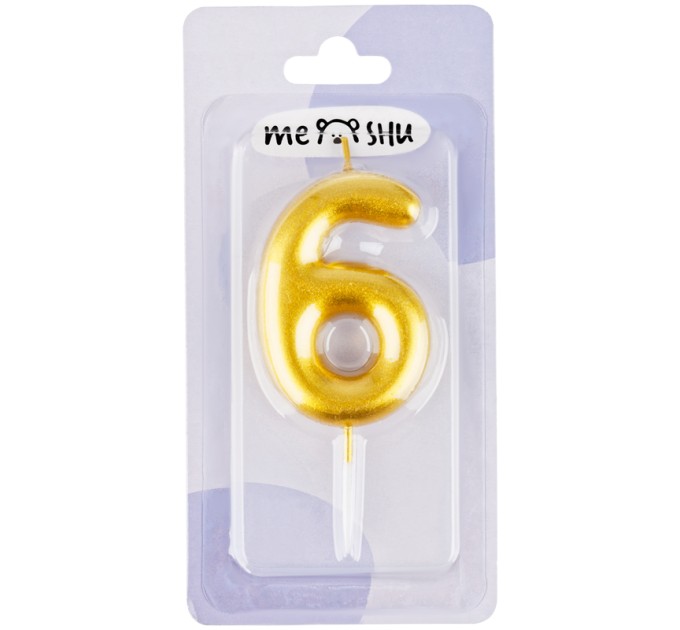 Свеча-цифра 6 MESHU, золотая, 6 см MS_59310