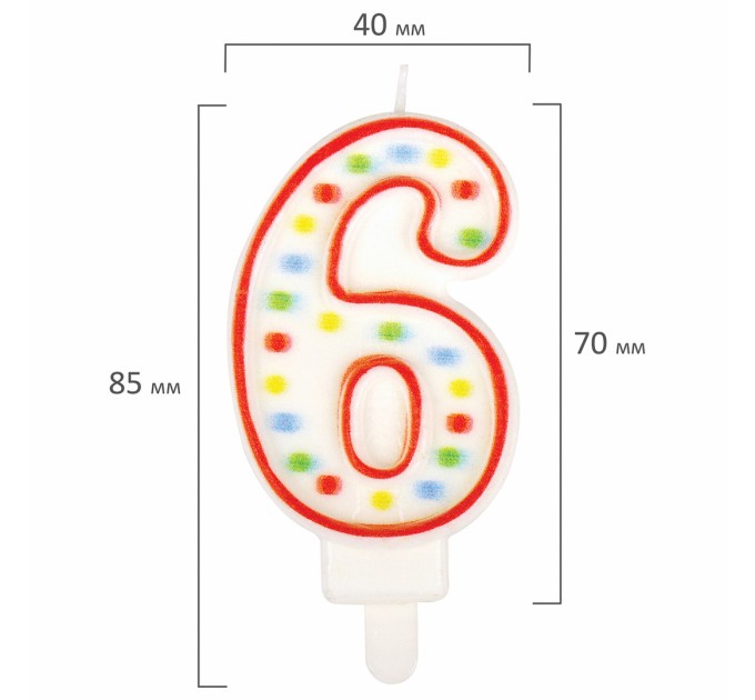 Свеча-цифра 6, двусторонняя, конфетти, 8.5 см 591399