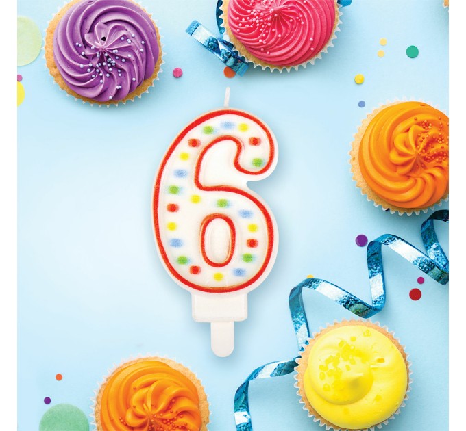 Свеча-цифра 6, двусторонняя, конфетти, 8.5 см 591399