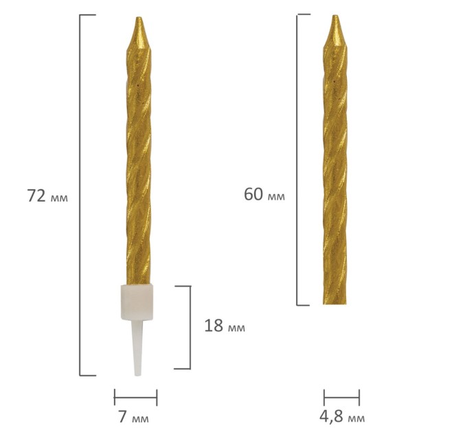 Свечи цветные с держателями, 6 см, 12 шт, металлик, ассорти 591450