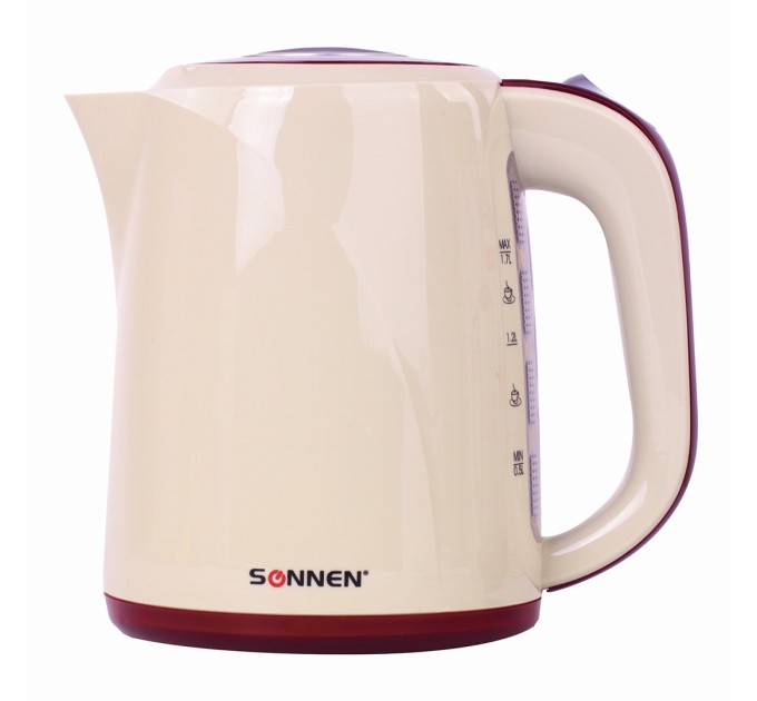 Чайник электрический SONNEN, 1.7 л, 2200 Вт, бежевый/красный КТ-002