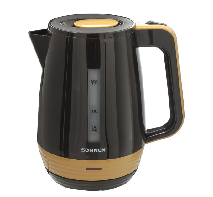 Чайник электрический SONNEN, 1.7 л, 2200 Вт, черный/горчичный КТ-1776
