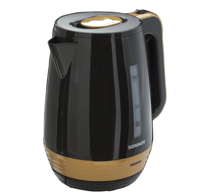 Чайник электрический SONNEN, 1.7 л, 2200 Вт, черный/горчичный КТ-1776