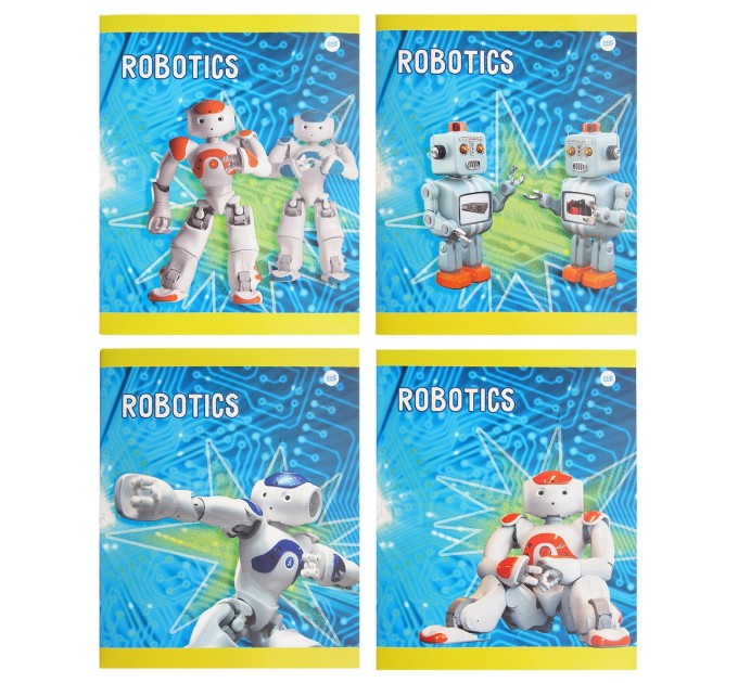 Набор тетрадей A5, 48 л., клетка 4 шт., «Роботы», глитерный лак, в термопленке, уценка! C 1360