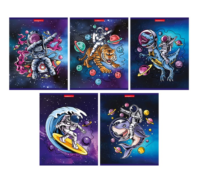 Набор тетрадей A5, 48 л., клетка, «Космическое приключение», метал пленка, твин УФ лак, 20 шт в терм 11930/5н