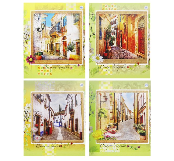 Набор тетрадей A5, 48 л., клетка 4 шт., «Старые дворики», глитер. лак, уценка! C 1360