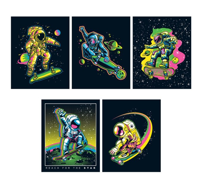 Набор тетрадей А5, 48 л., клетка, «Космос неон», печать флюоресцентными красками, 20 шт в термопленк 10903/5н