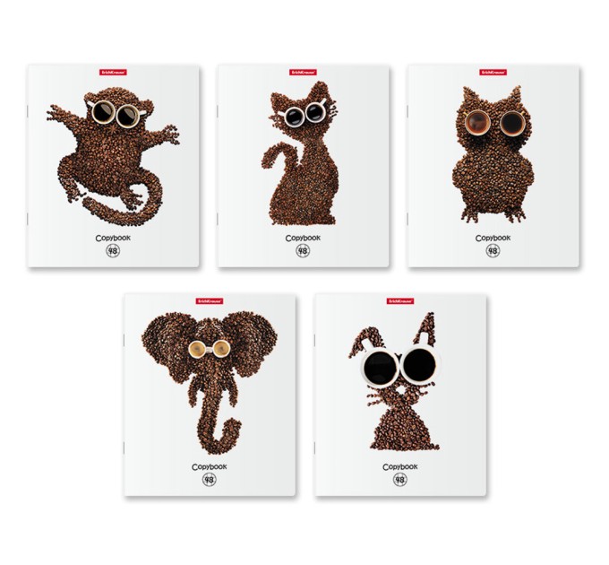 Тетрадь А5, 48 л., клетка, Кофейные метаморфозы, выборочный УФ-лак 58283