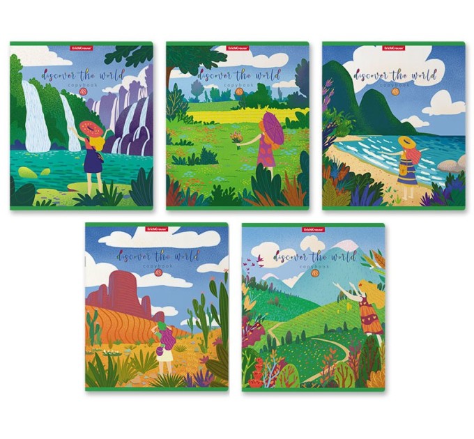 Тетрадь A5, 48 л., клетка, «Discover the World», матовая ламинация 58284
