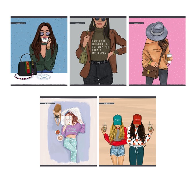 Тетрадь А5, 48 л., клетка, «Современные девушки», полный УФ лак JW49/5