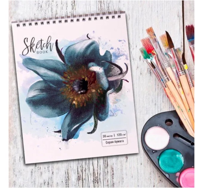 Скетчбук-блокнот 30 л., А5, на гребне, «Голубой цветок» 98696