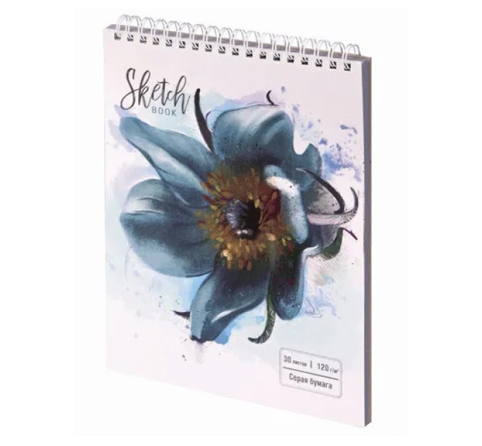 Скетчбук-блокнот 30 л., А5, на гребне, «Голубой цветок» 98696