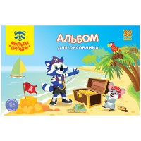 Альбом для рисования на скобе А4, 32 л., «Приключения Енота», с раскраской А32_33816