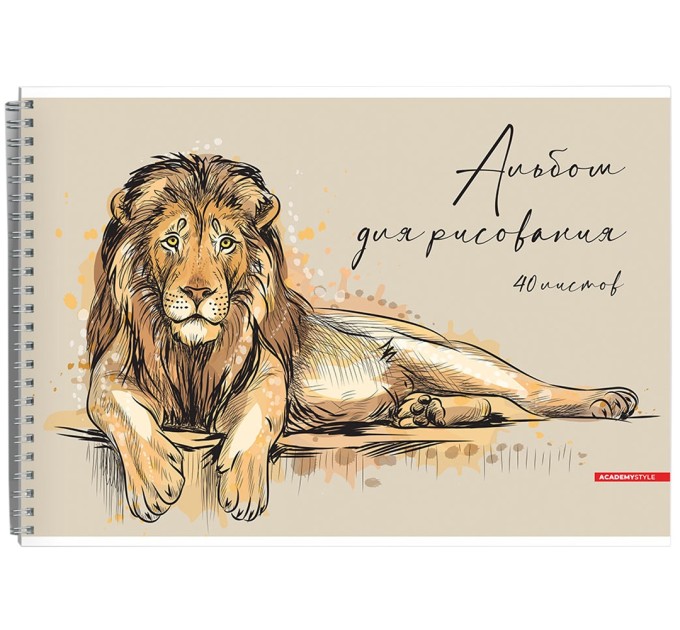 Альбом для рисования A4, 40 л., на спирали, «Лев», ВД лак 11755