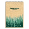 Скетчпад A4, 40 л., на гребне, «Зеленые ели», обл крафт карт, тверд подл. 13270