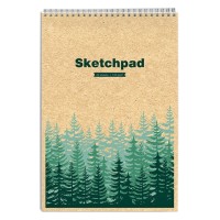 Скетчпад A4, 40 л., на гребне, «Зеленые ели», обл крафт карт, тверд подл. 13270